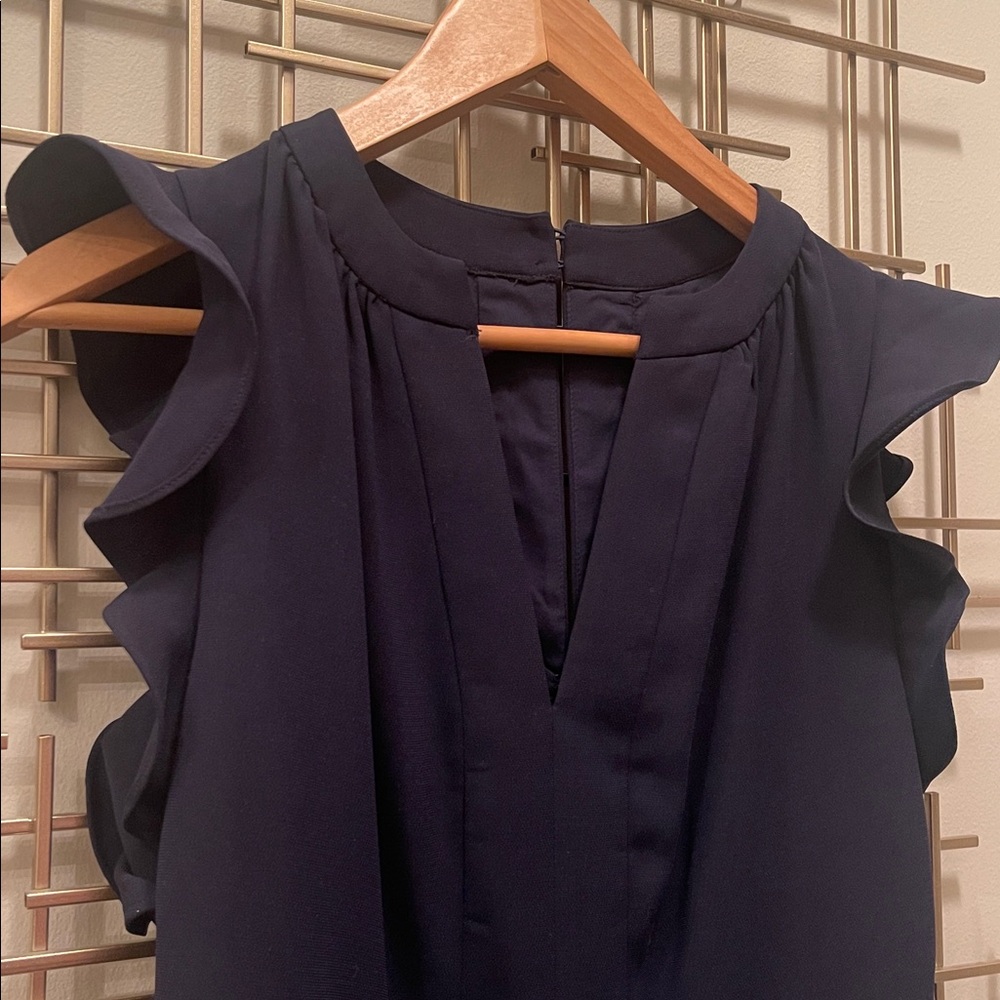 Vince Camuto Navy V-Neck Ruffle Sleeve Jumpsuit